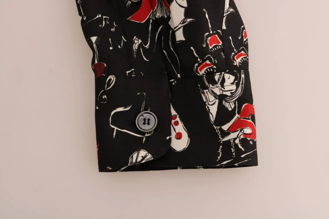 Black Silk JAZZ Motive Print Casual Shirt