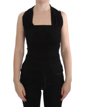 Black Silk Sleeveless Blouse Top