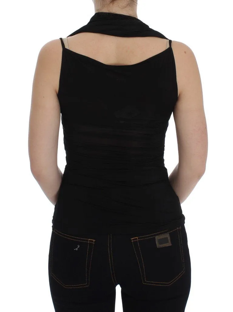 Black Silk Sleeveless Blouse Top