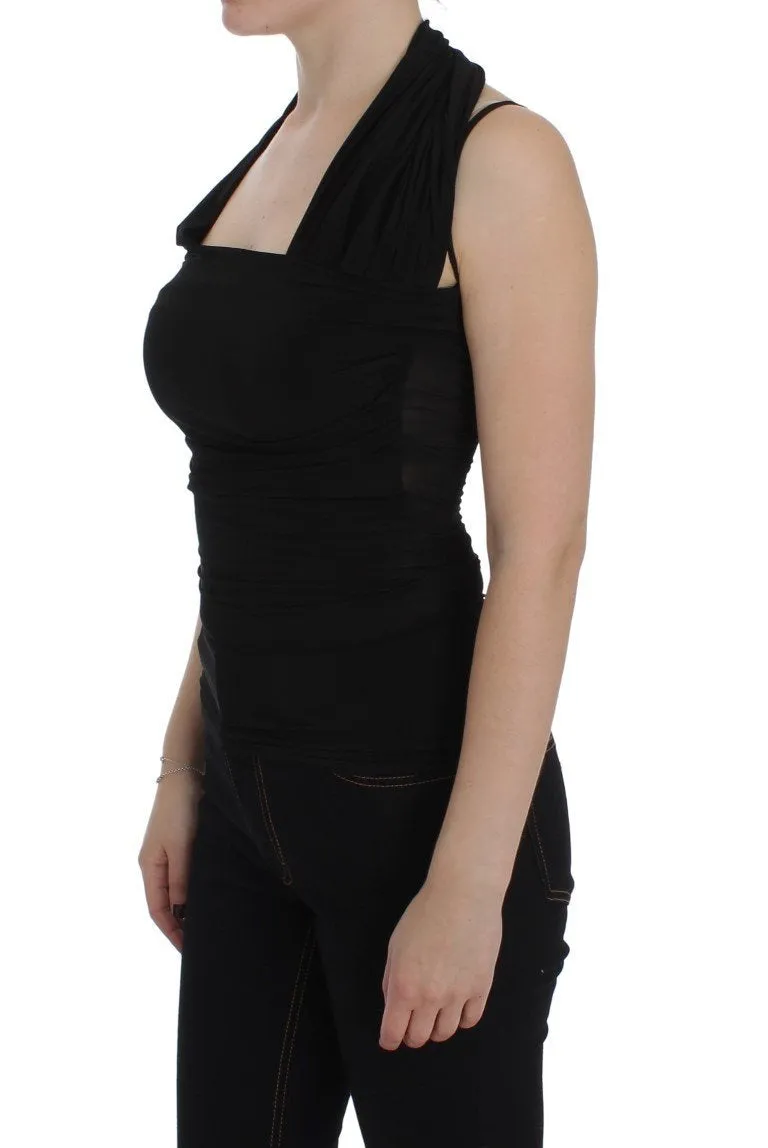 Black Silk Sleeveless Blouse Top