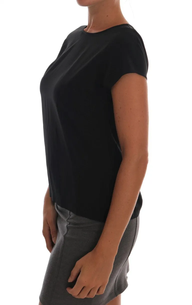 Black Silk Top T-shirt Crystal Blouse