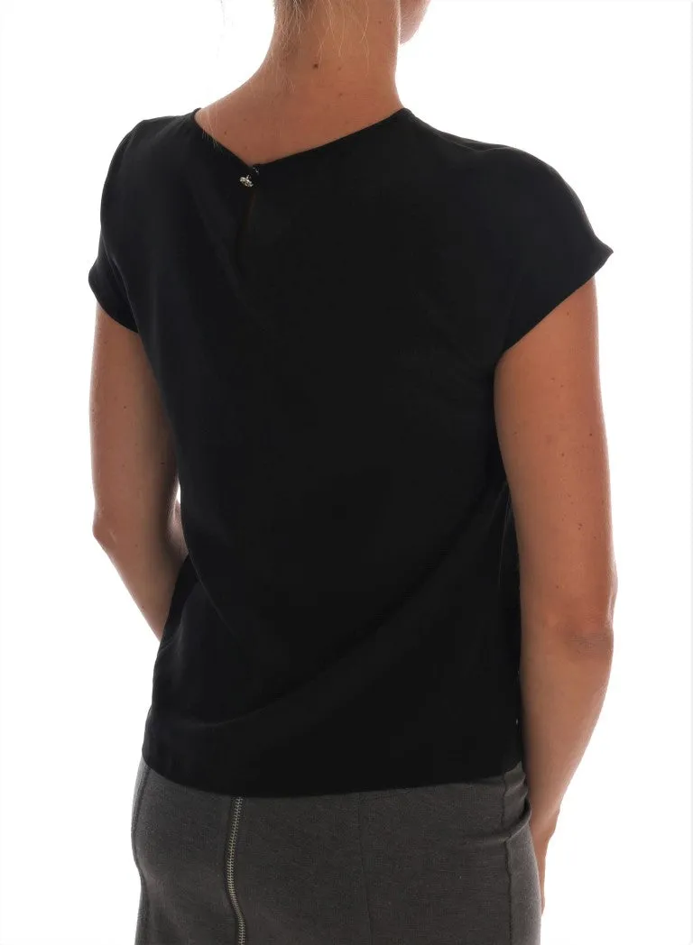 Black Silk Top T-shirt Crystal Blouse
