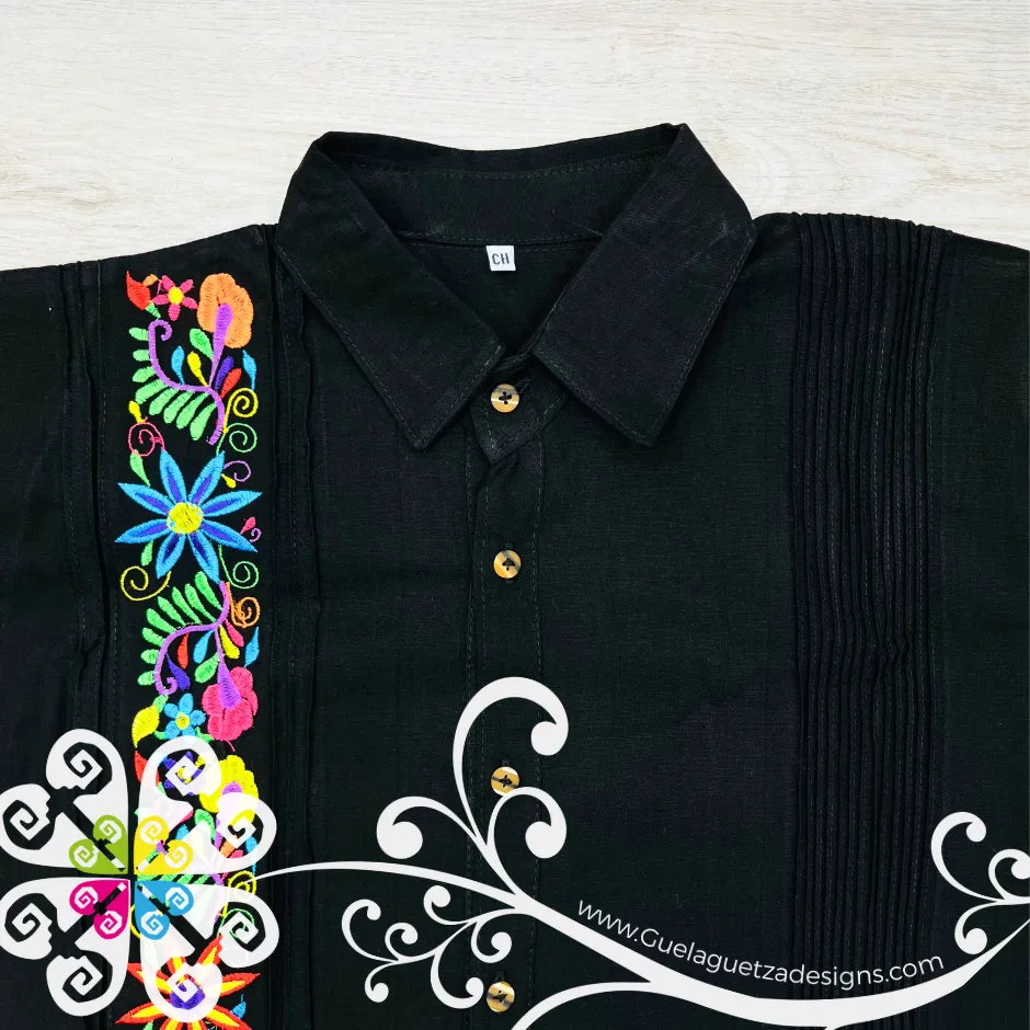 Black String Flowers - Embroider Men Shirt