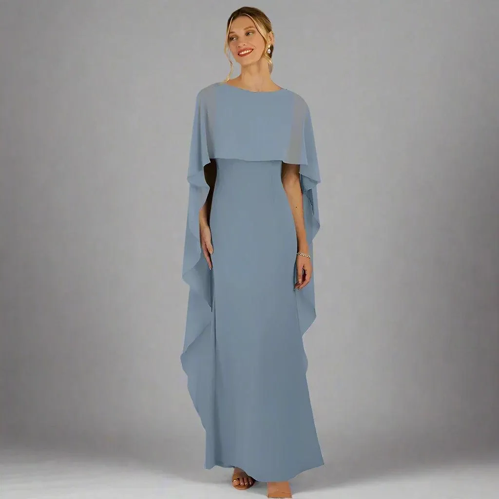 Blue Chiffon Mother of Bride Dress with Zipper Back