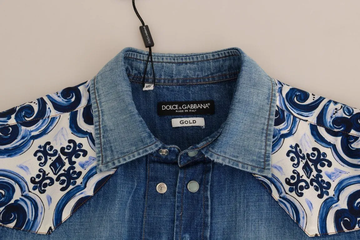 Blue Denim Cotton Majolica Silk Shirt