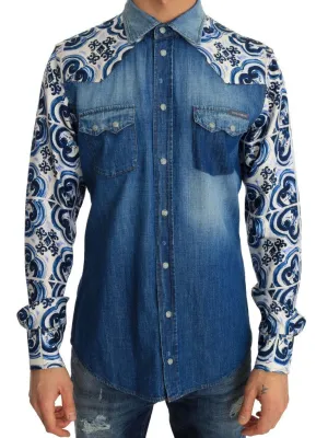 Blue Denim Cotton Majolica Silk Shirt