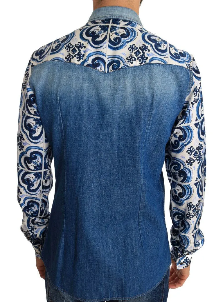 Blue Denim Cotton Majolica Silk Shirt