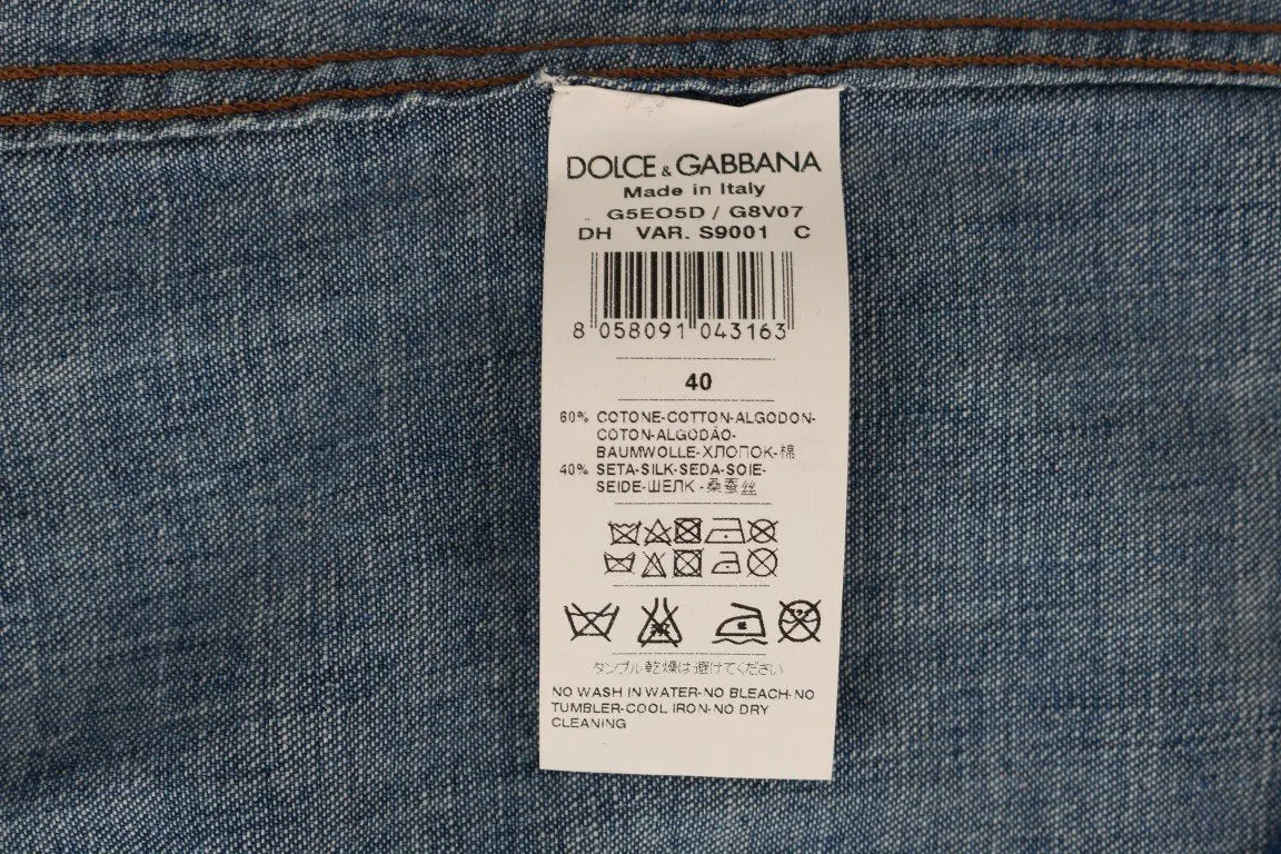 Blue Denim Cotton Majolica Silk Shirt