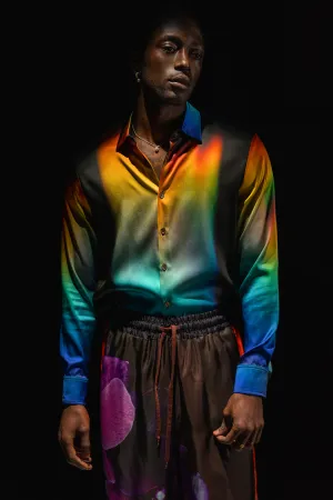 Blue Flame Button-Up Silk Shirt