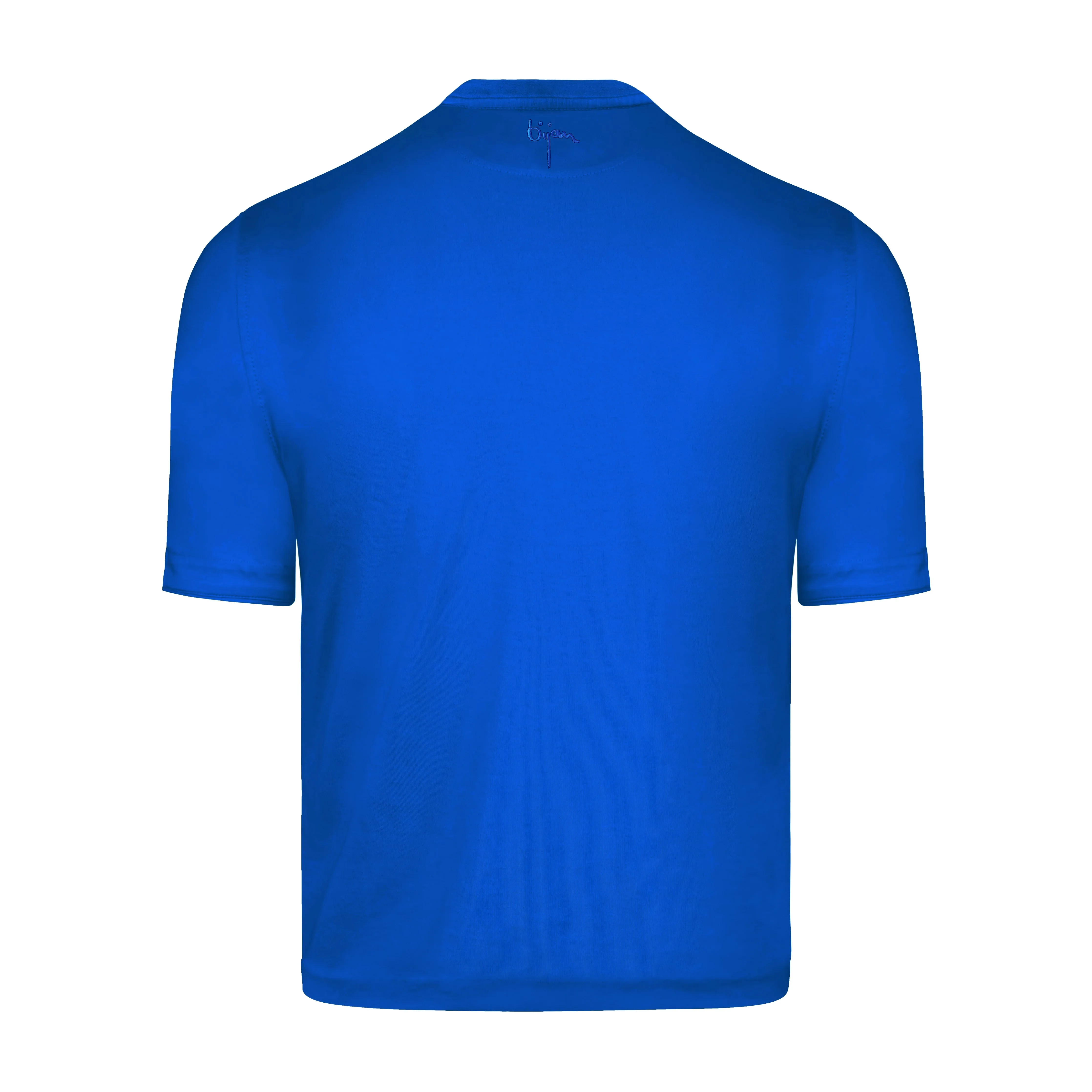 Blue Round Neck Short Sleeve T-Shirt with 3 Buttons