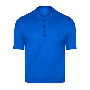 Blue Round Neck Short Sleeve T-Shirt with 3 Buttons