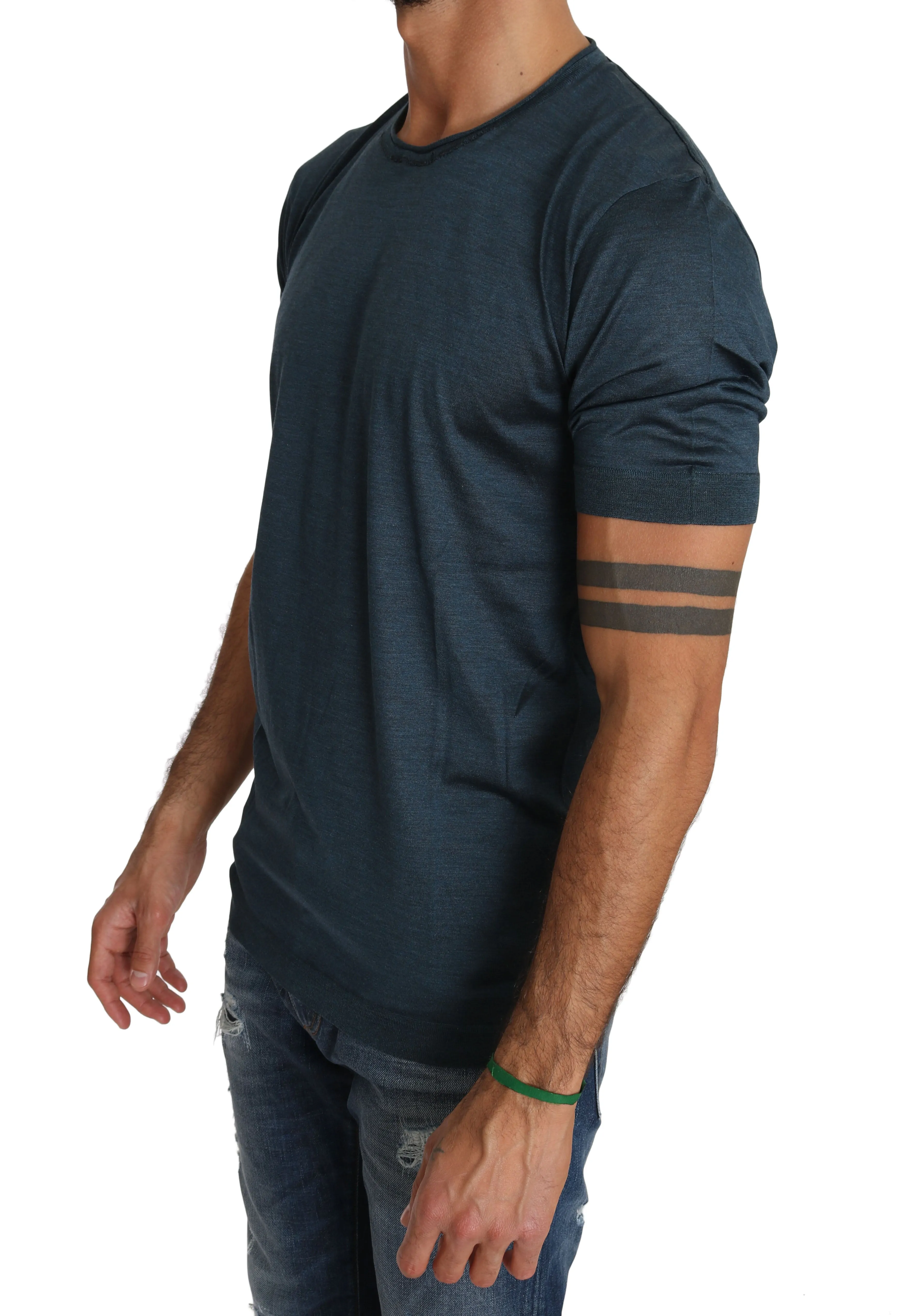 Blue Silk Logo Crewneck T-shirt