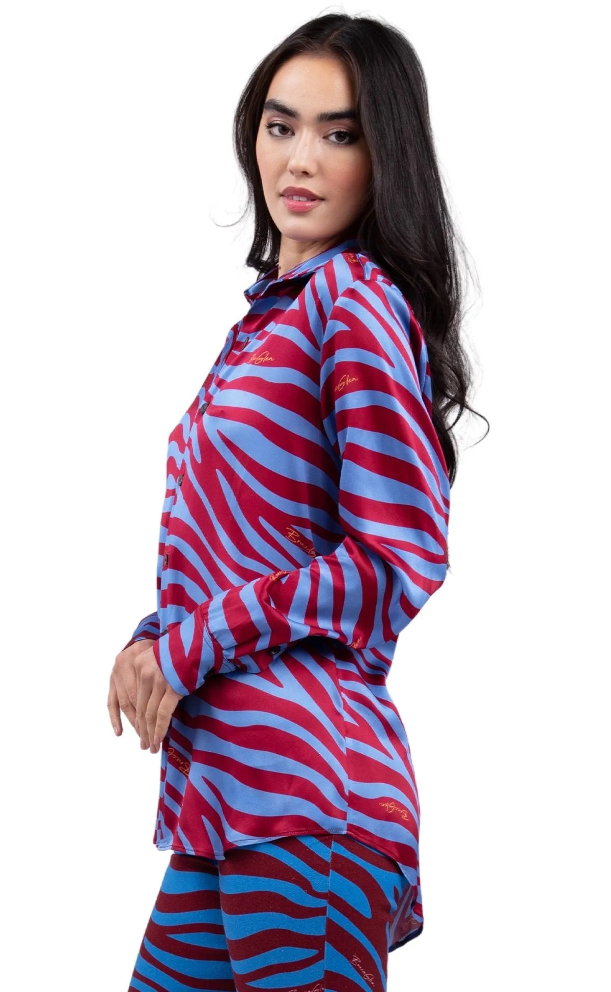 Blue Zebra Ombre Silk Button Up Shirt
