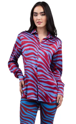 Blue Zebra Ombre Silk Button Up Shirt
