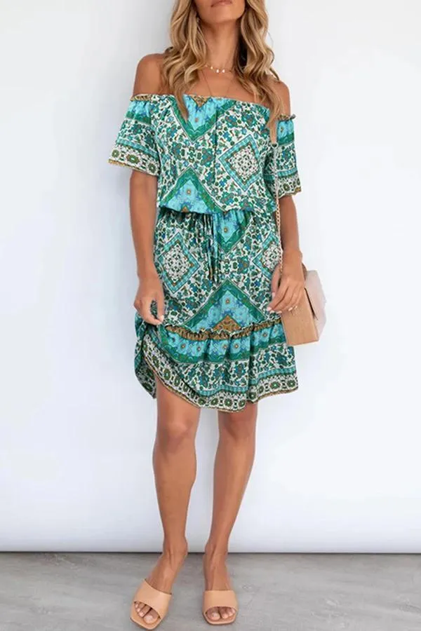 Bohemian Off Shoulder Short Sleeve Dress