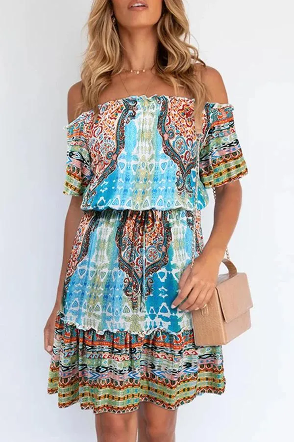 Bohemian Off Shoulder Short Sleeve Dress