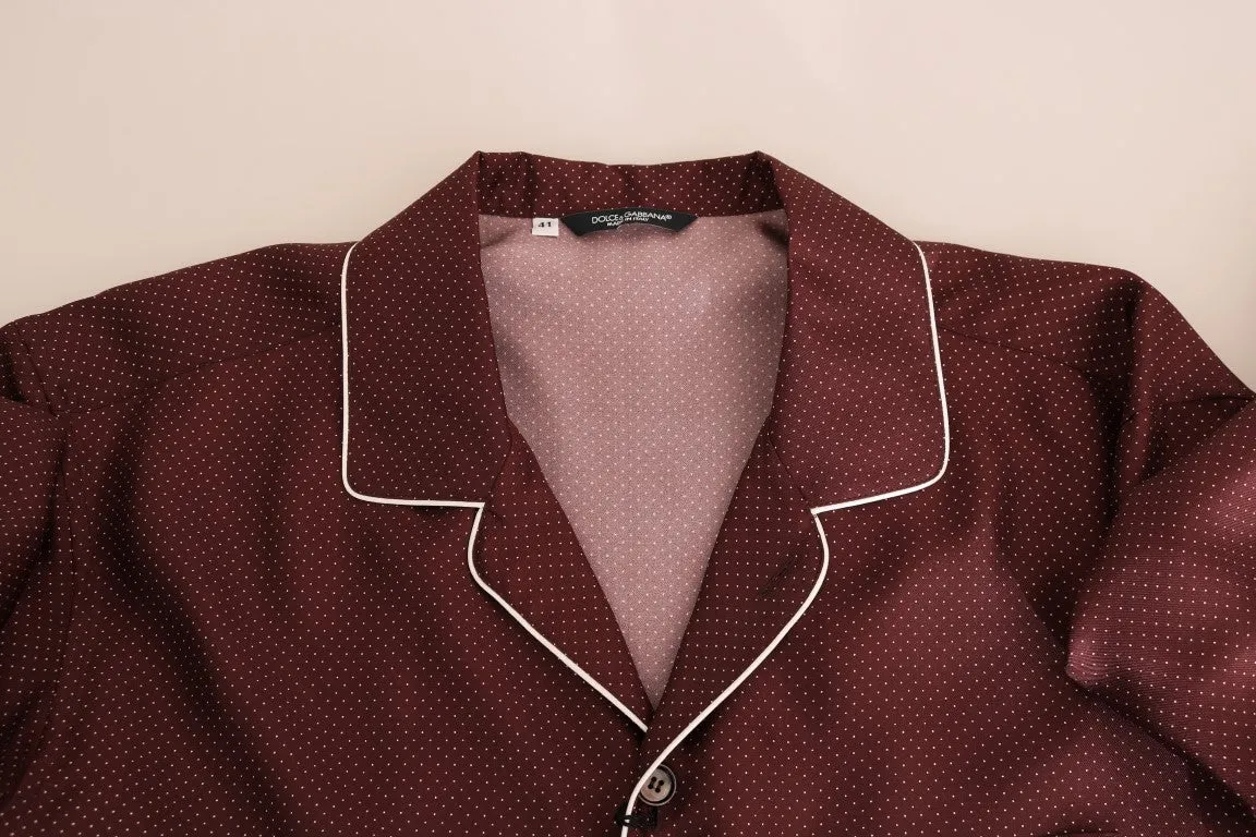Bordeaux White Polka Dot Silk Shirt