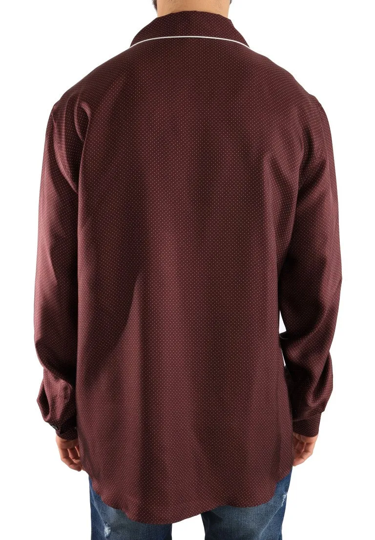 Bordeaux White Polka Dot Silk Shirt