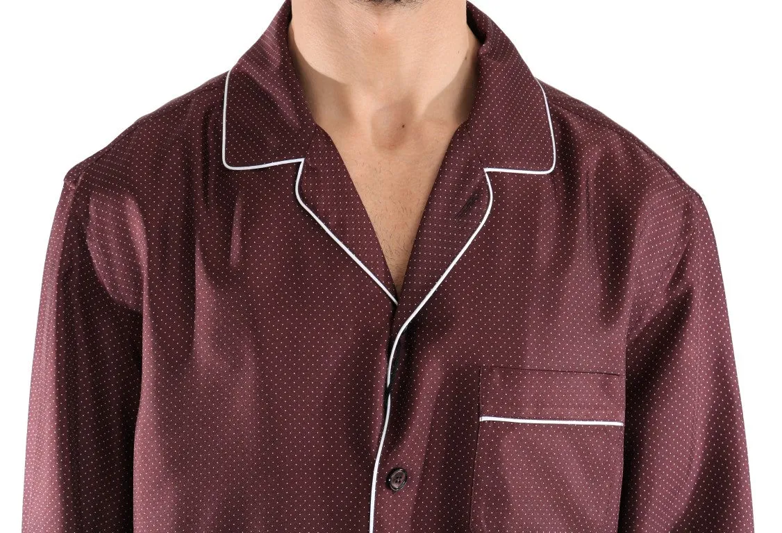 Bordeaux White Polka Dot Silk Shirt
