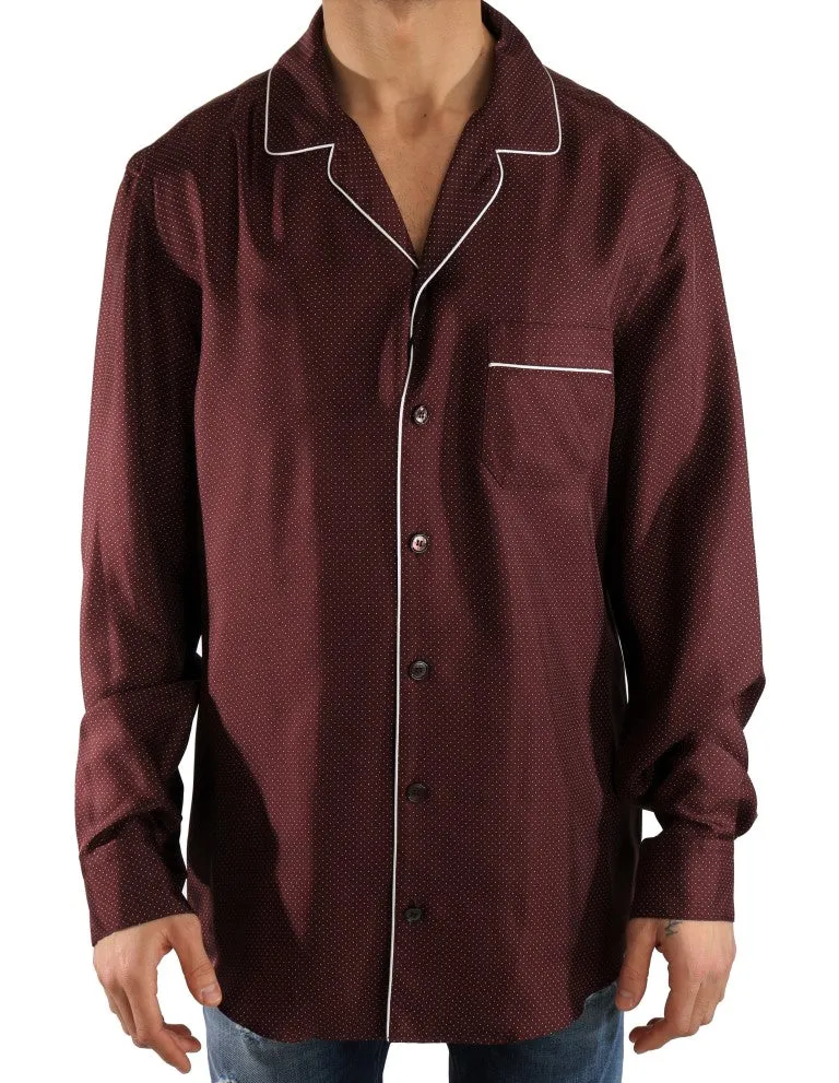Bordeaux White Polka Dot Silk Shirt