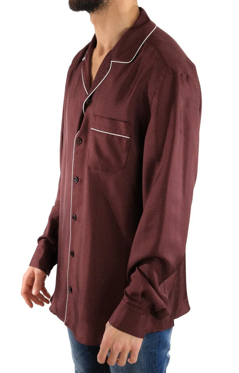 Bordeaux White Polka Dot Silk Shirt