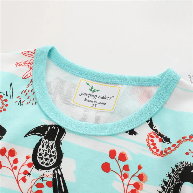 Boys Summer Cartoon Dinosaurs Cotton T-shirt - Blue