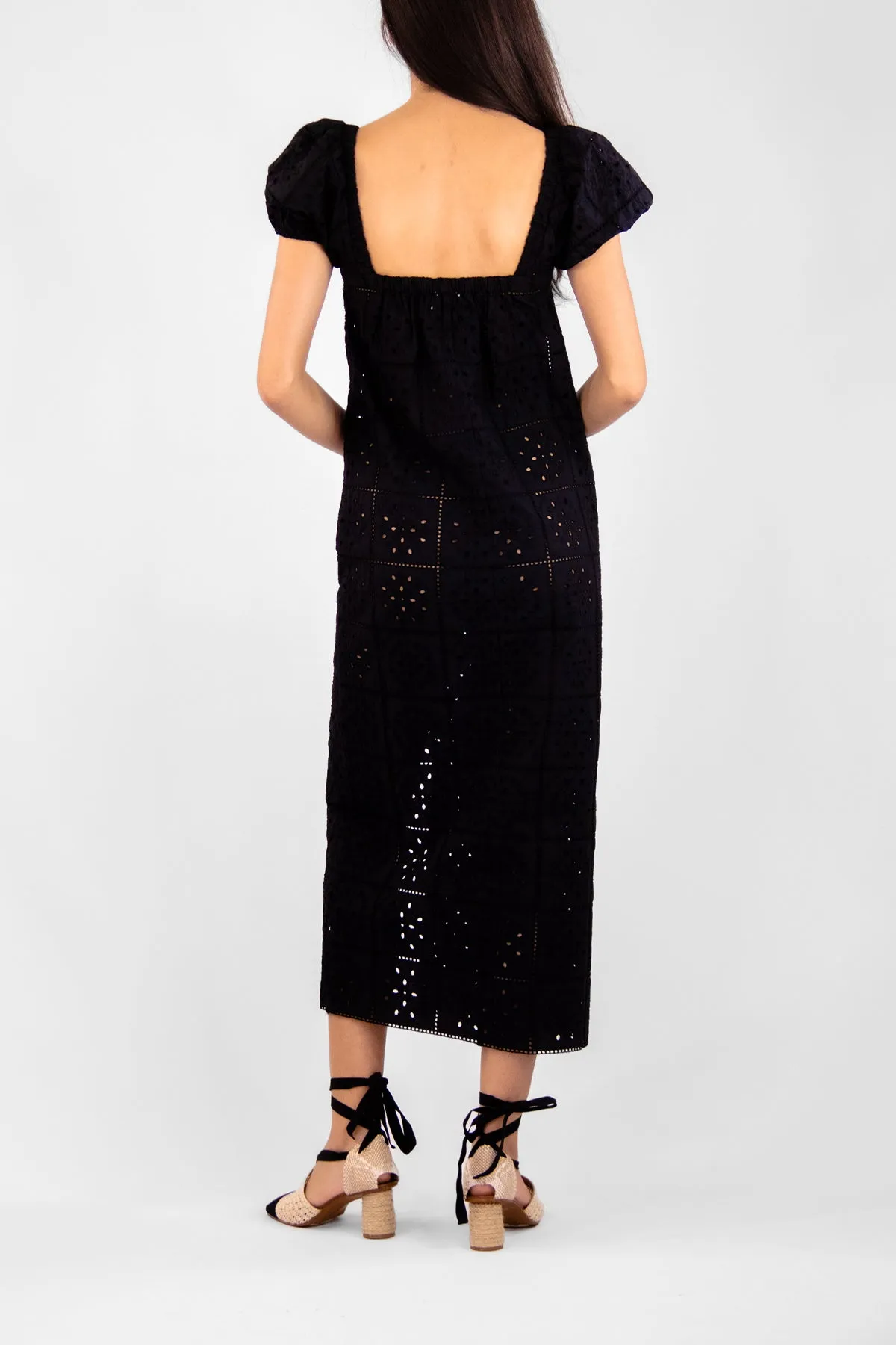 Broderie Anglaise Midi Dress in Black