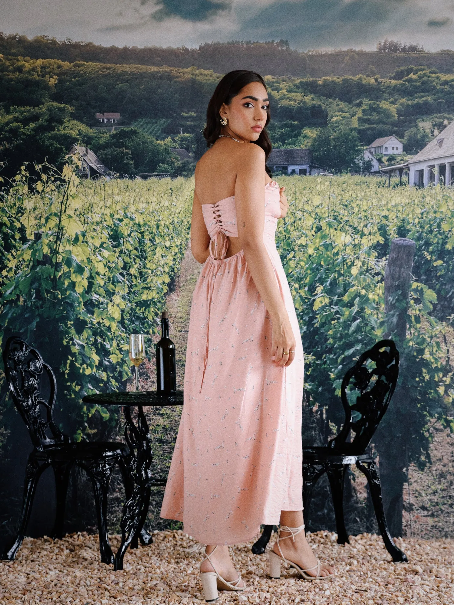 Bustier Detail Back Tieup Midi Dress