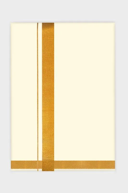 Carina - Cream Single Layered Dhoti with Gold Jari Border For Men | Uathayam