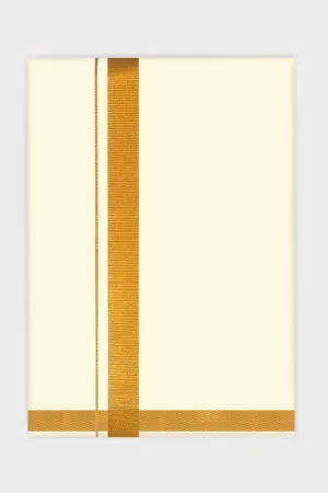 Carina - Cream Single Layered Dhoti with Gold Jari Border For Men | Uathayam