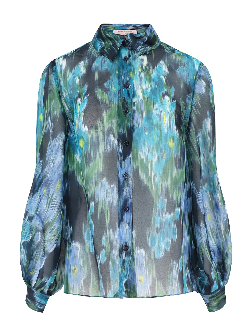 Carolina Herrera Puff Sleeve Button Down Top in Midnight Multi