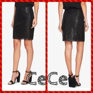 CECE Women Black Knee Length sequin Pencil skirt