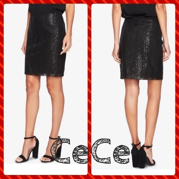 CECE Women Black Knee Length sequin Pencil skirt