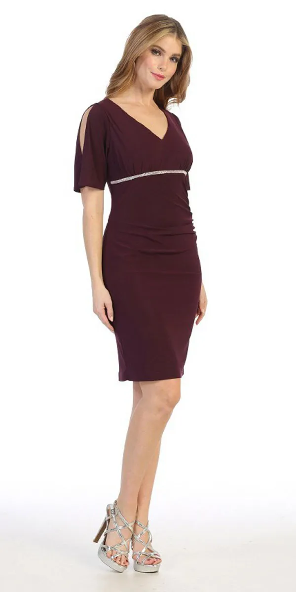 Celavie 6500 Short Fitted Dress with Mid Slit Sleeves