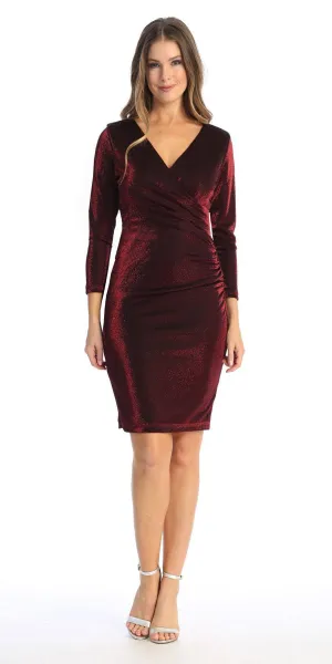 Celavie 6510-S Mid-Length Sleeve Short V-Neck Dress