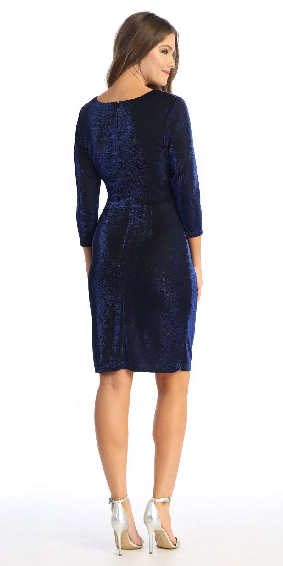 Celavie 6510-S Mid-Length Sleeve Short V-Neck Dress