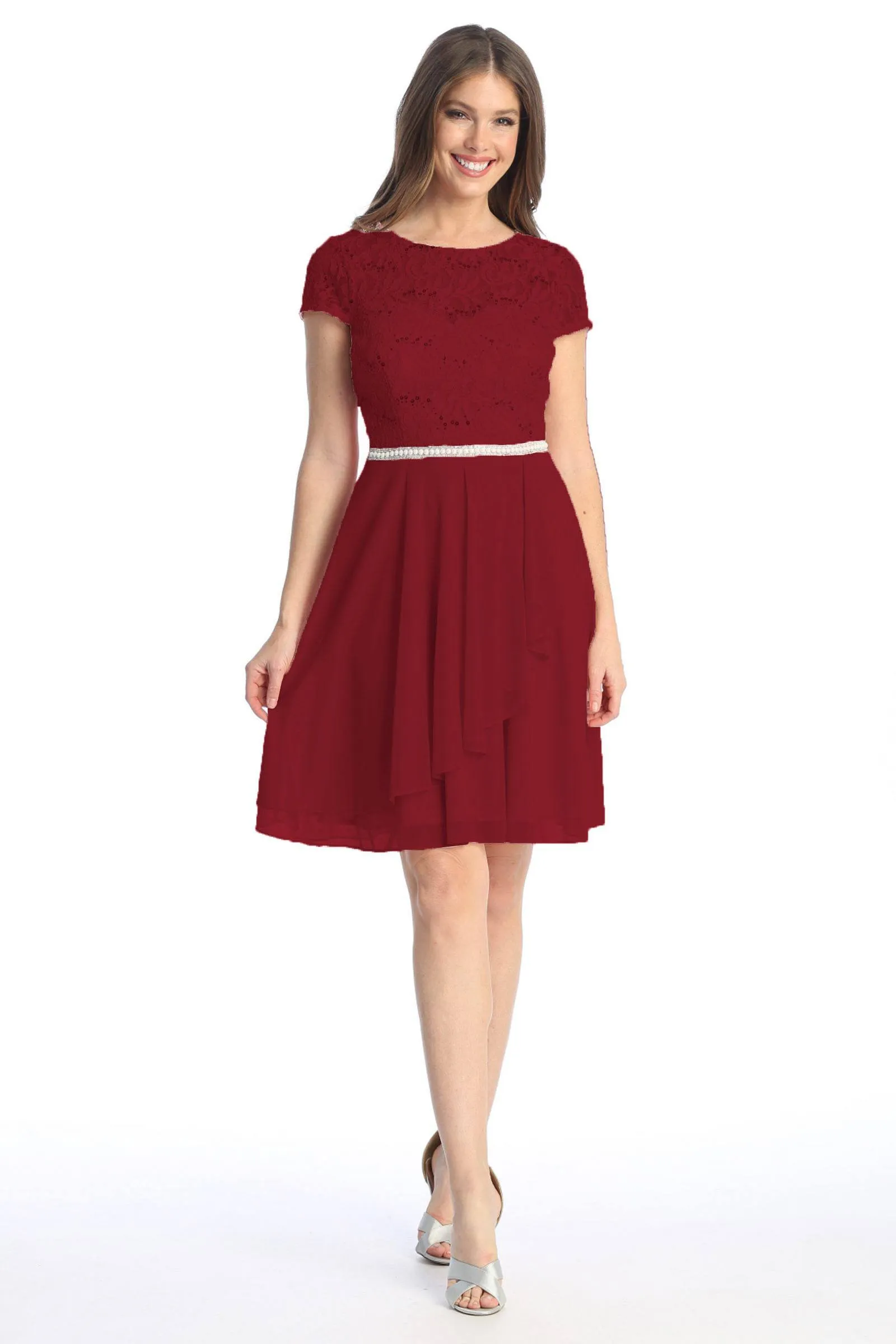 Celavie 6562-S Dress Cap Sleeve A-Line Knee Length Dress