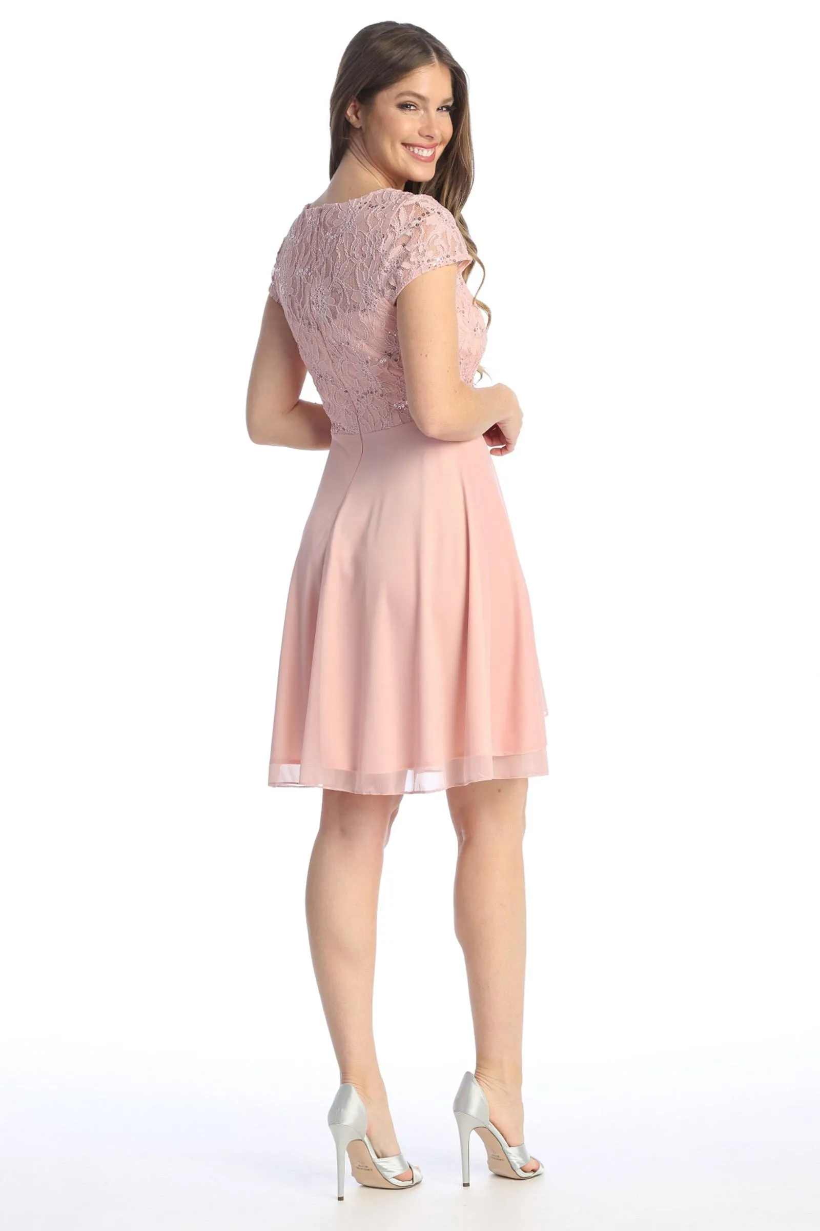 Celavie 6562-S Dress Cap Sleeve A-Line Knee Length Dress