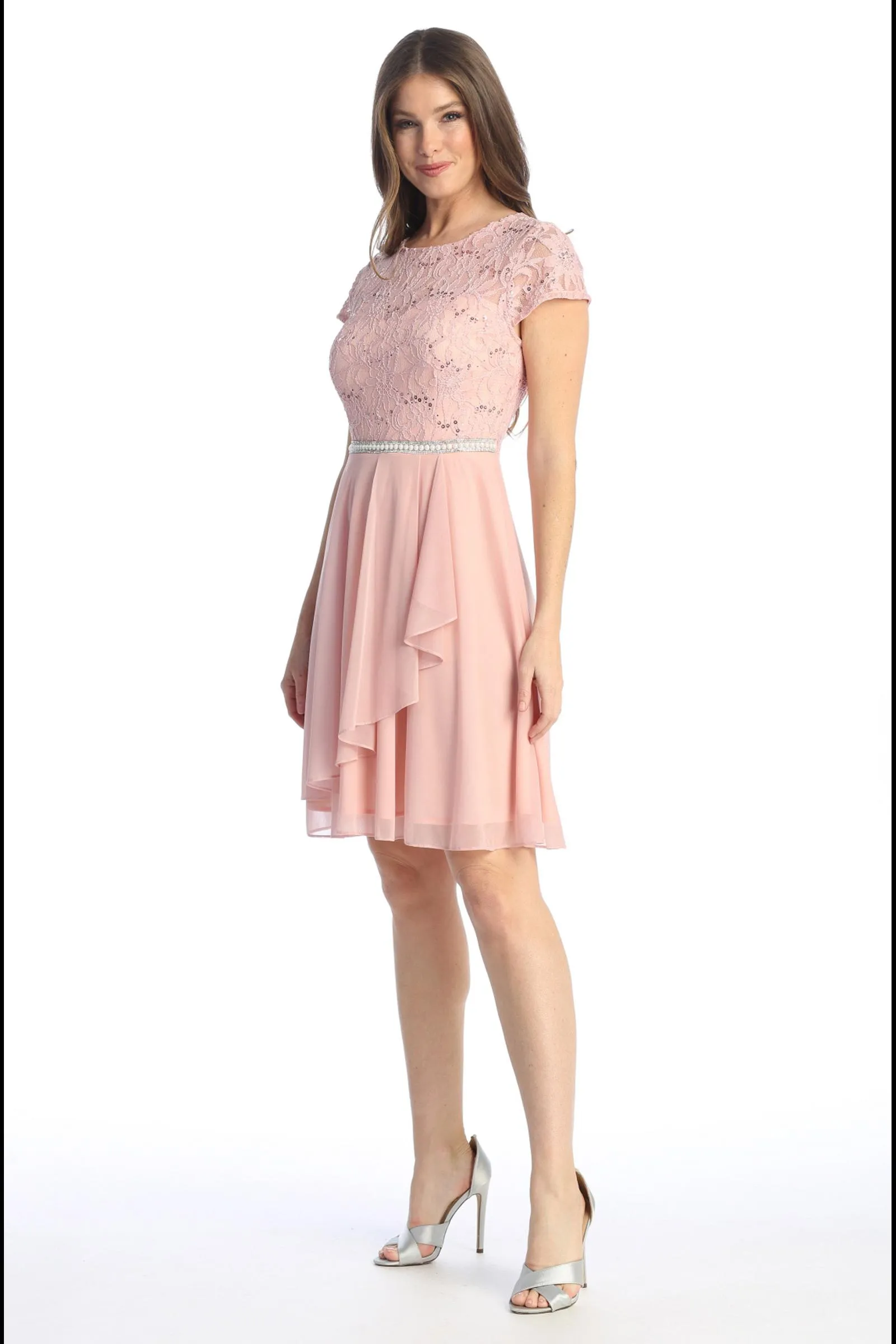 Celavie 6562-S Dress Cap Sleeve A-Line Knee Length Dress