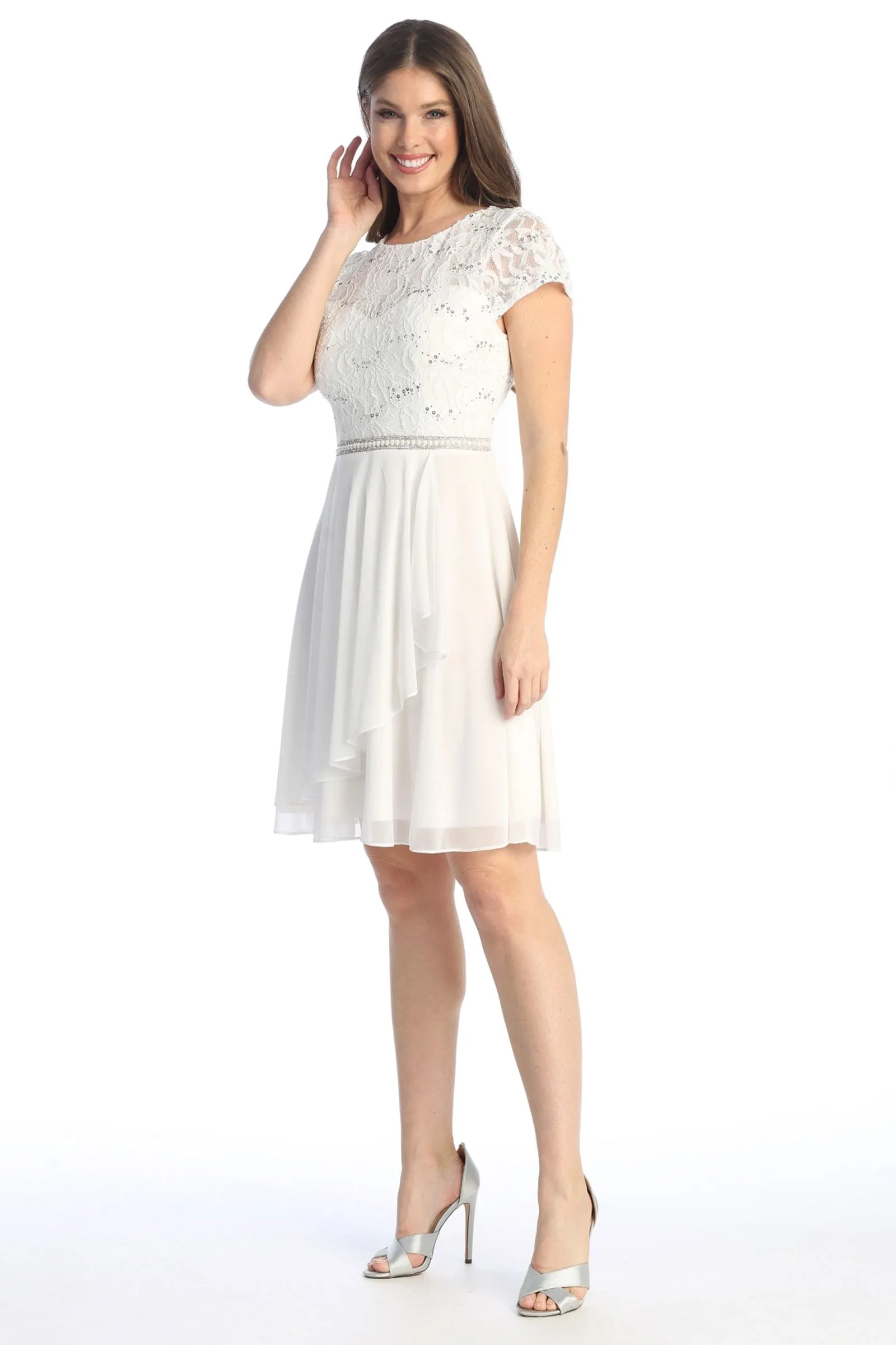 Celavie 6562-S Dress Cap Sleeve A-Line Knee Length Dress