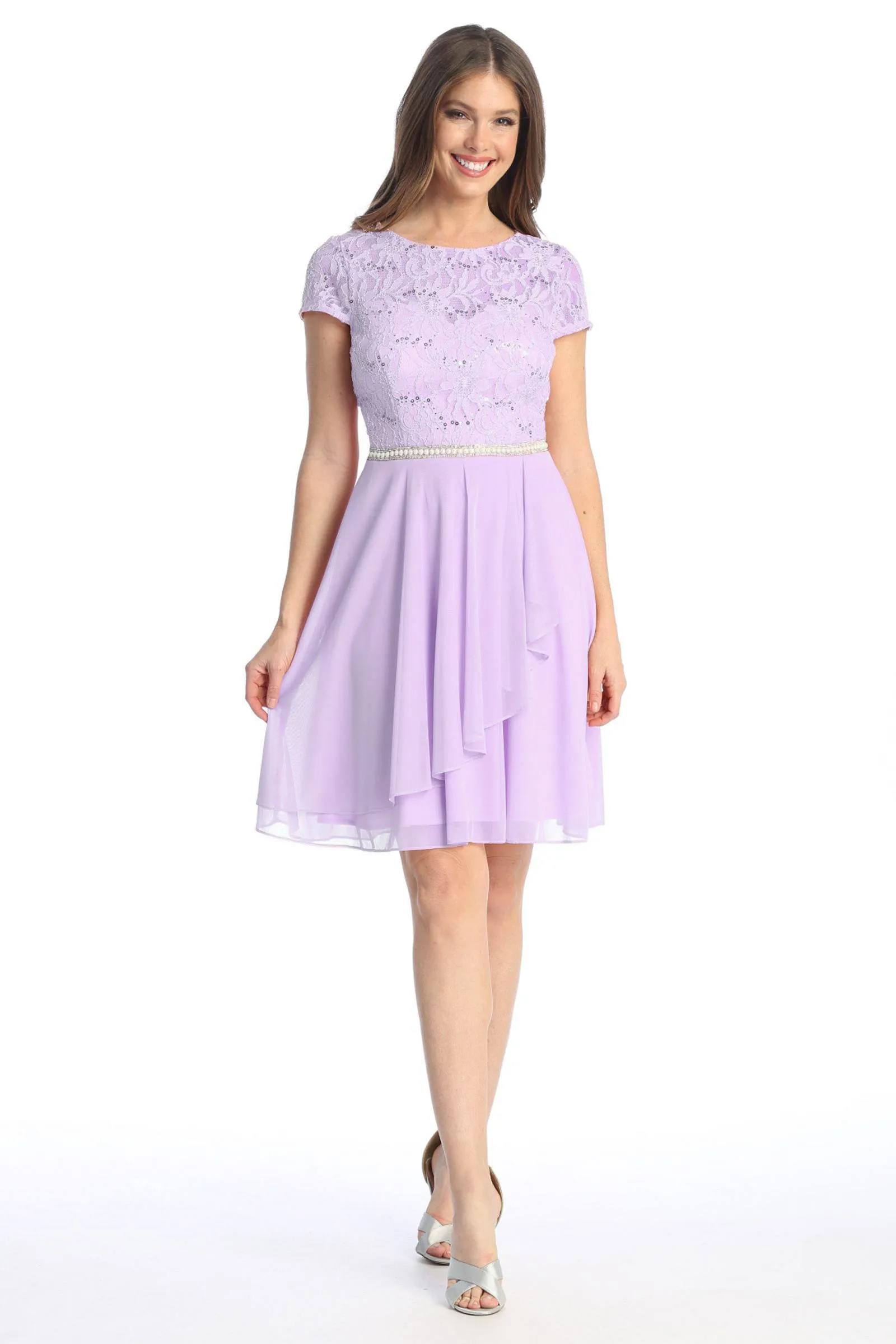 Celavie 6562-S Dress Cap Sleeve A-Line Knee Length Dress