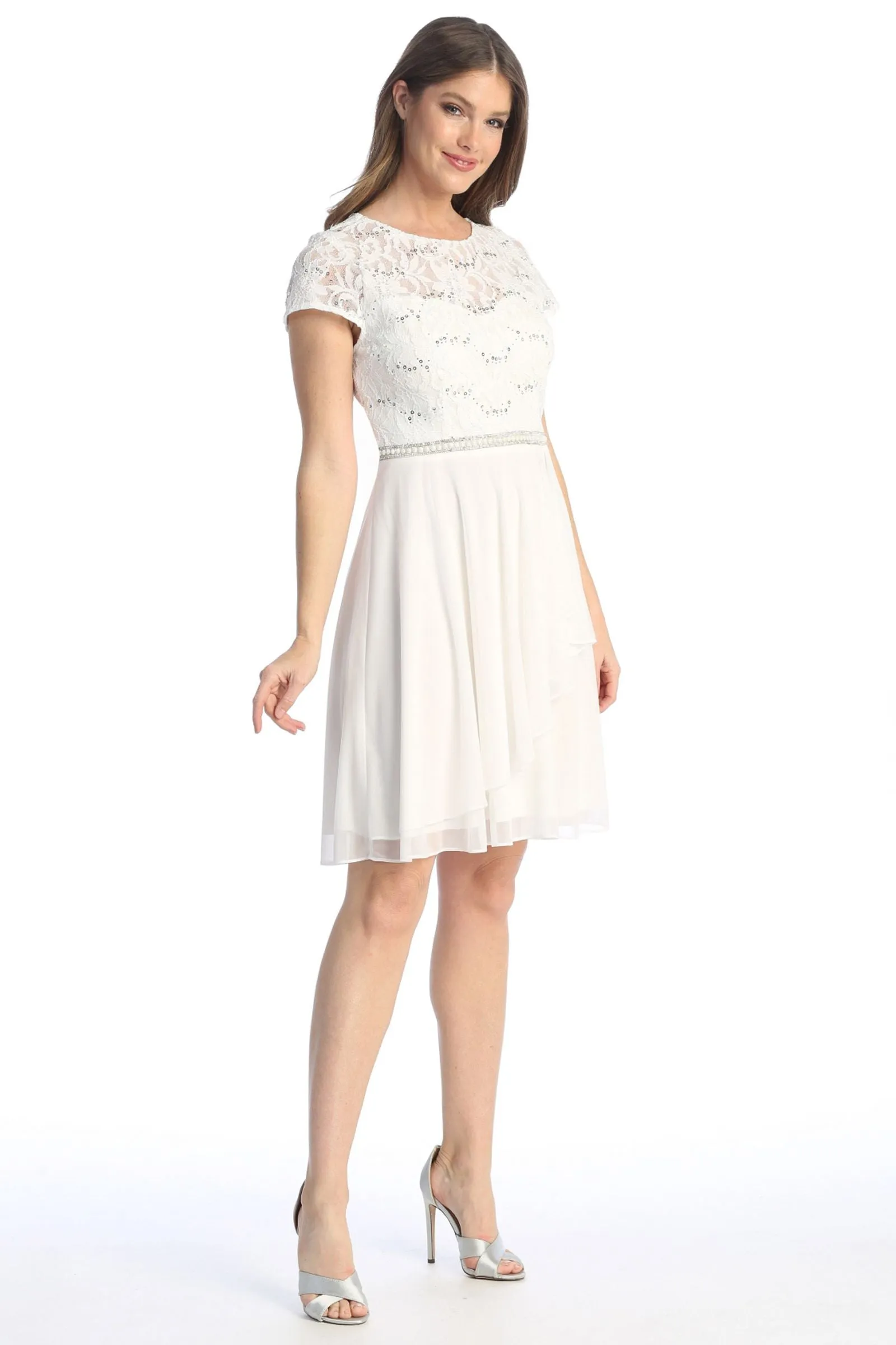 Celavie 6562-S Dress Cap Sleeve A-Line Knee Length Dress