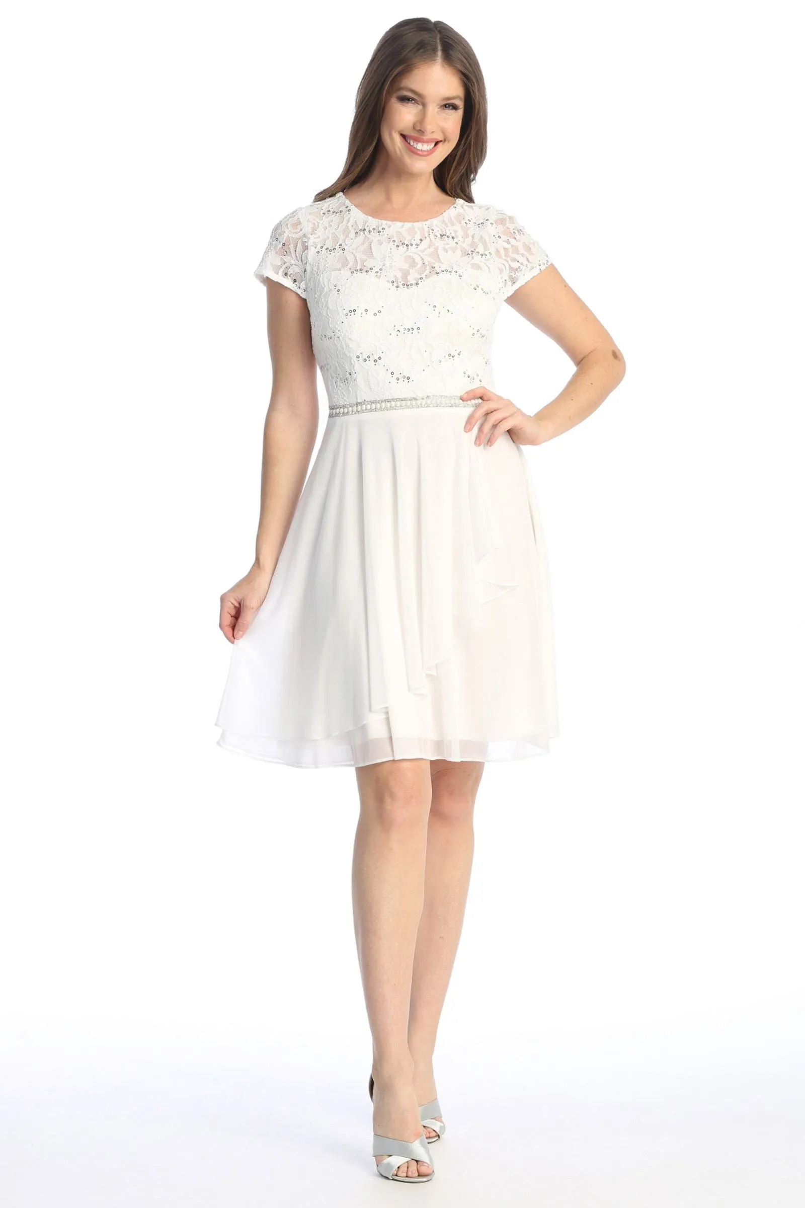 Celavie 6562-S Dress Cap Sleeve A-Line Knee Length Dress