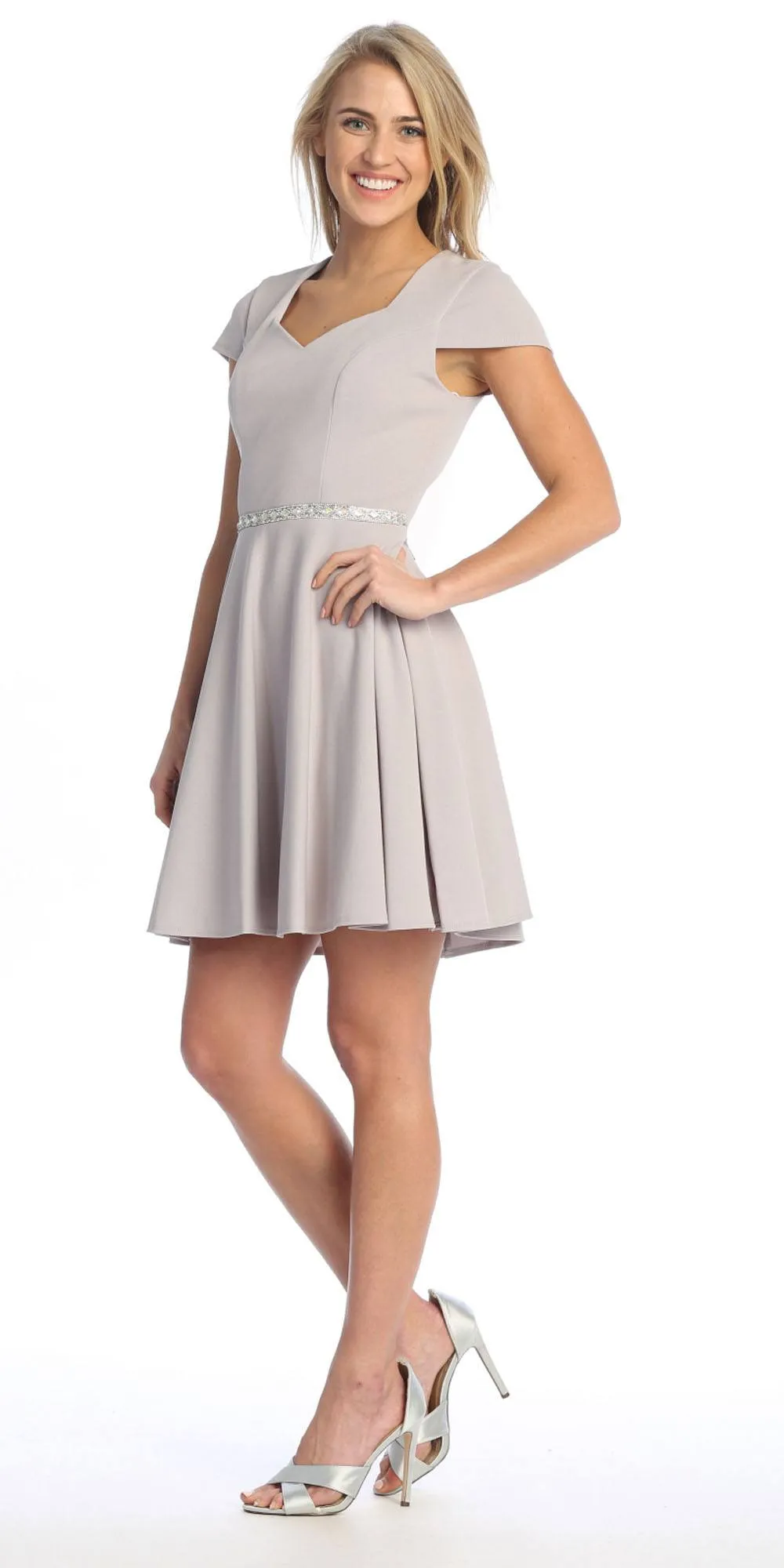 Celavie 6576-S Short A-Line Dress with Short Sleeves