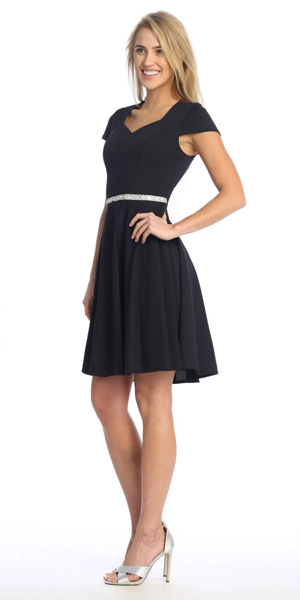 Celavie 6576-S Short A-Line Dress with Short Sleeves