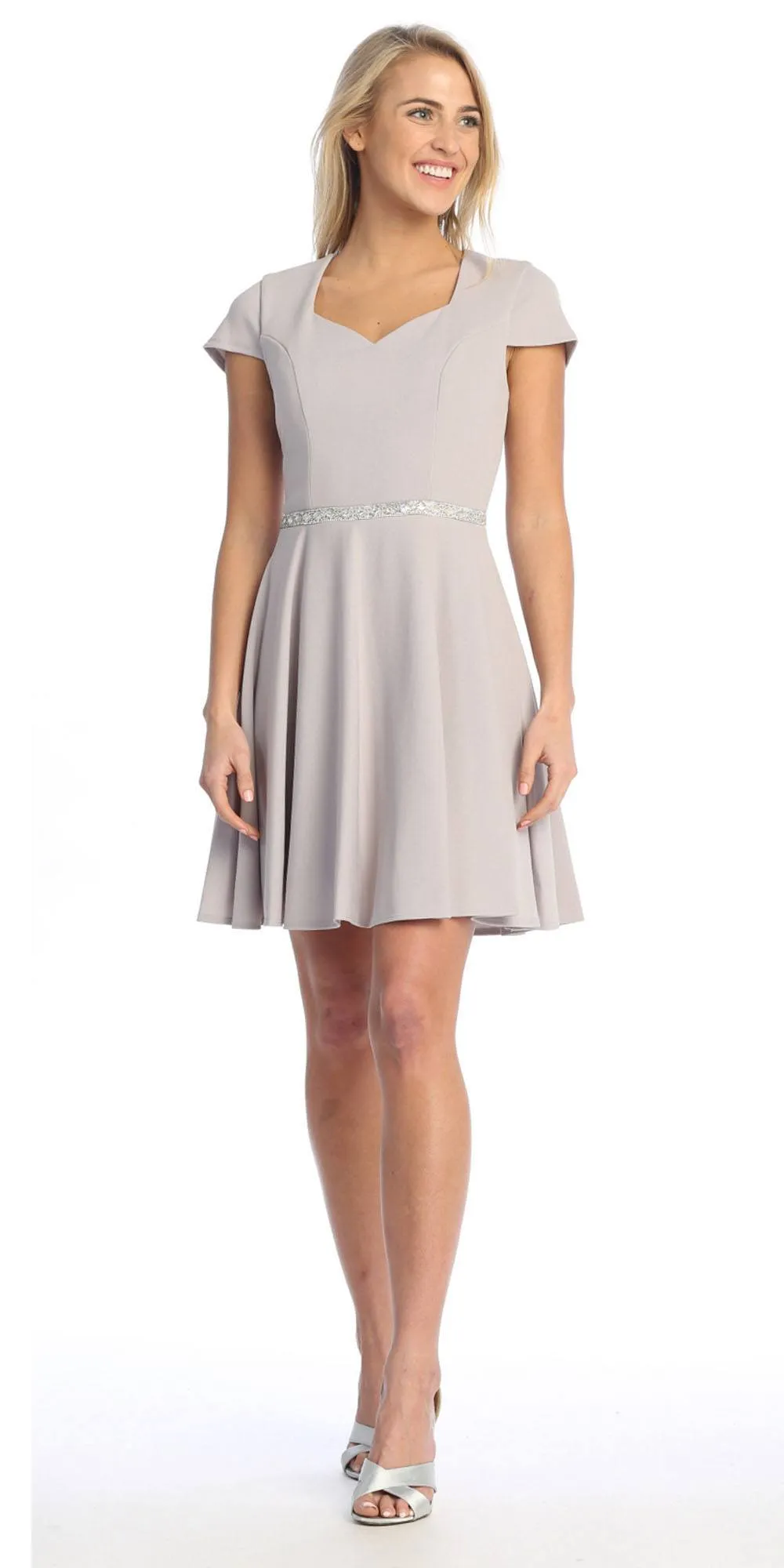 Celavie 6576-S Short A-Line Dress with Short Sleeves