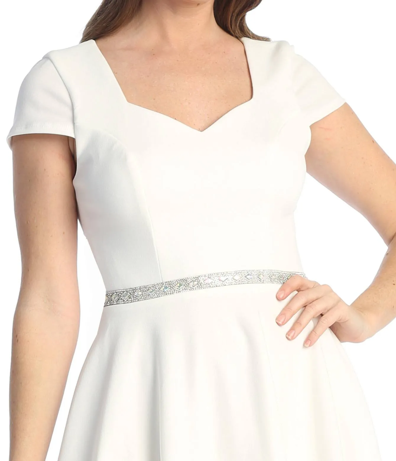 Celavie 6576-S Short A-Line Dress with Short Sleeves