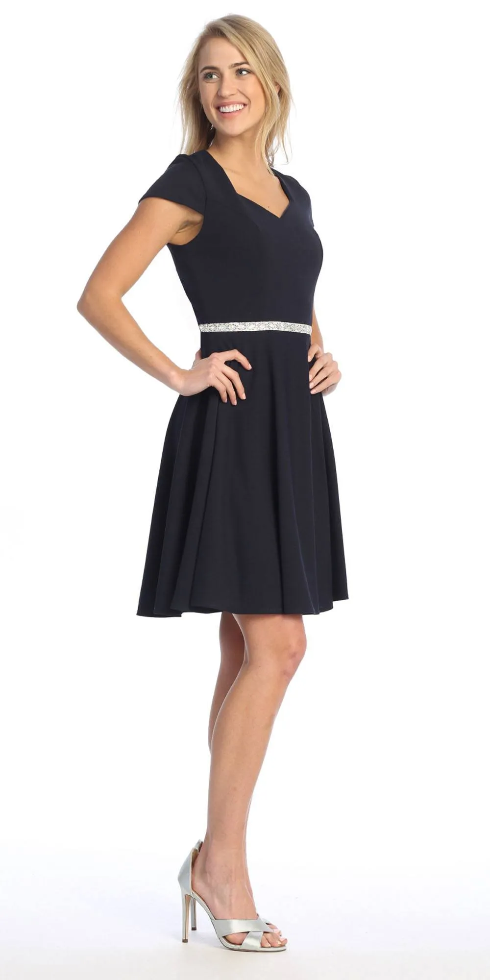 Celavie 6576-S Short A-Line Dress with Short Sleeves