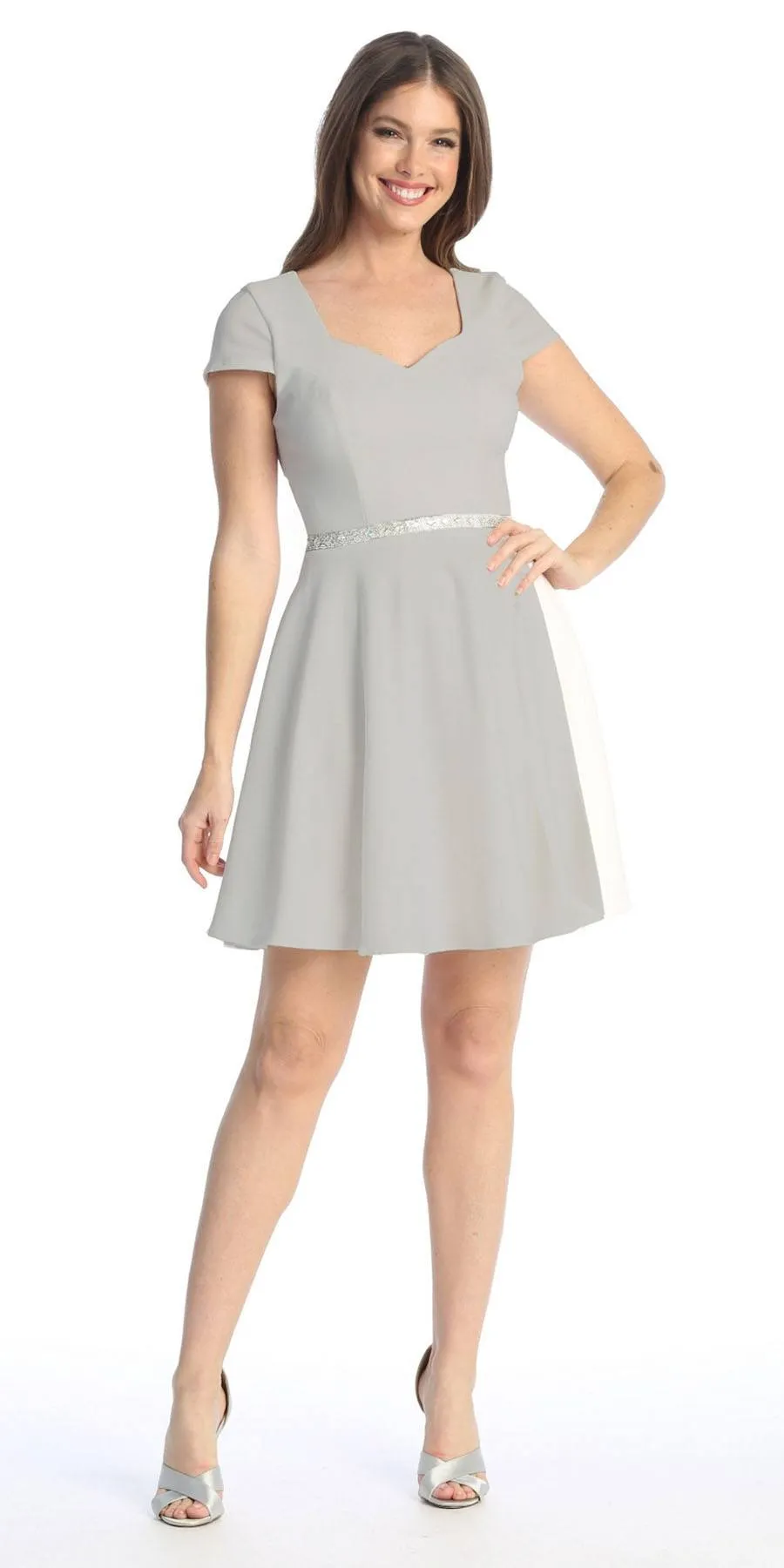 Celavie 6576-S Short A-Line Dress with Short Sleeves