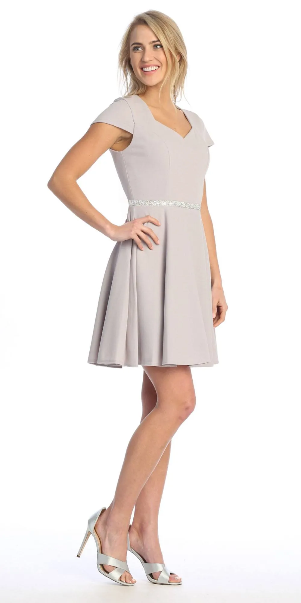 Celavie 6576-S Short A-Line Dress with Short Sleeves